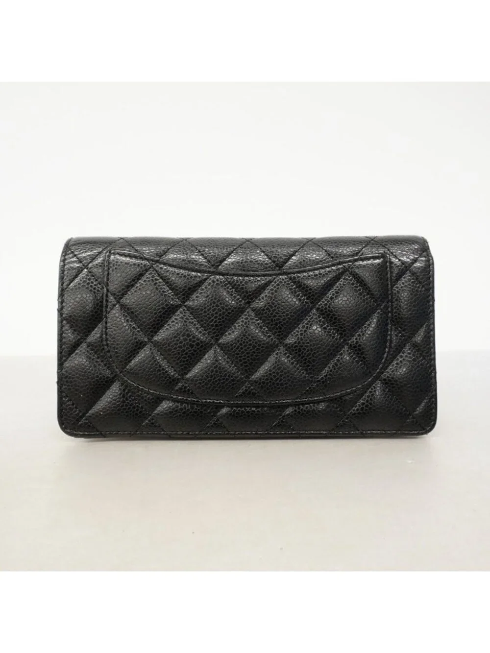 Chanel Wallet Quilted Caviar Leather Black Gold
